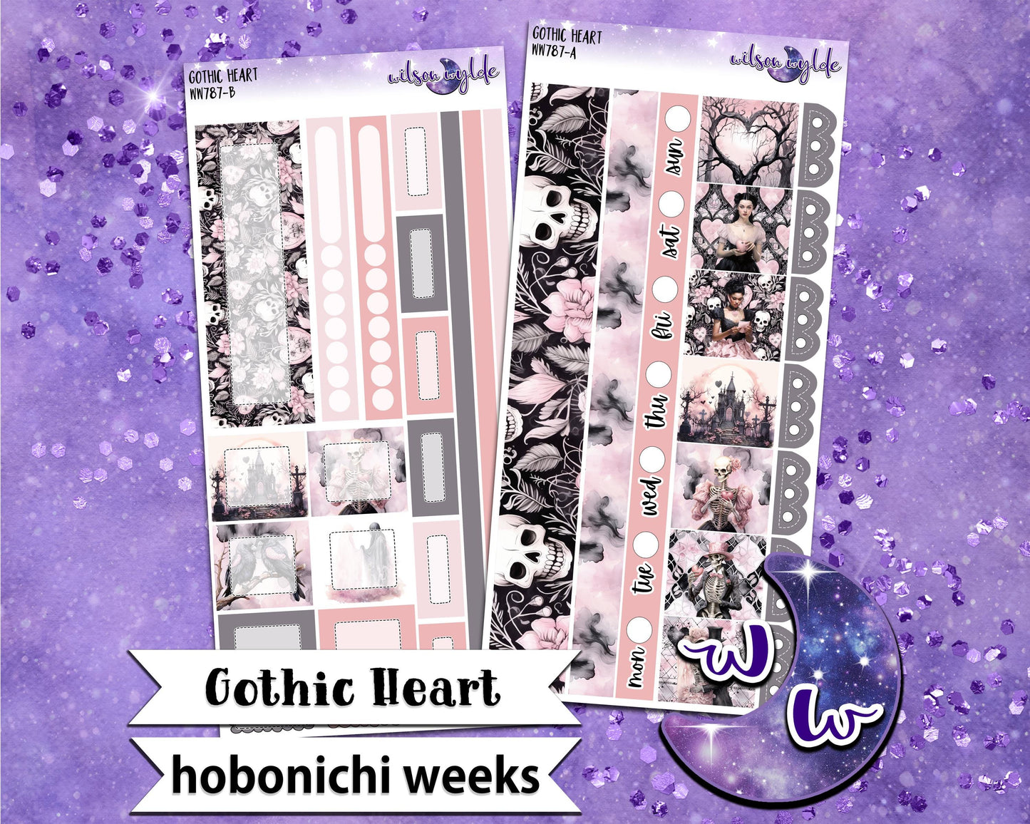 Gothic Heart weekly sticker kit, HOBONICHI WEEKS format, a la carte and bundle options. WW787