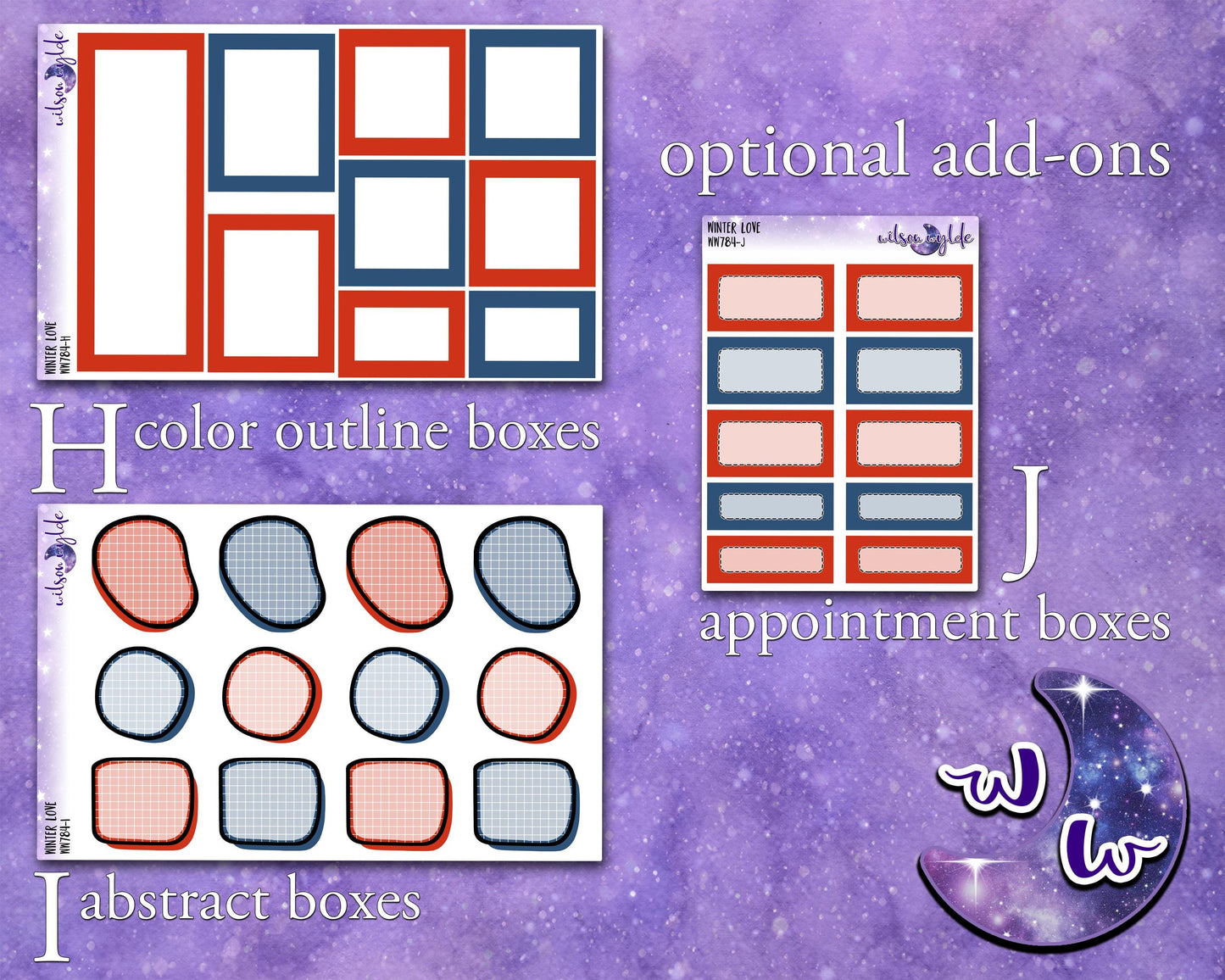 Winter Love weekly sticker kit, STANDARD VERTICAL format, a la carte and bundle options. WW784