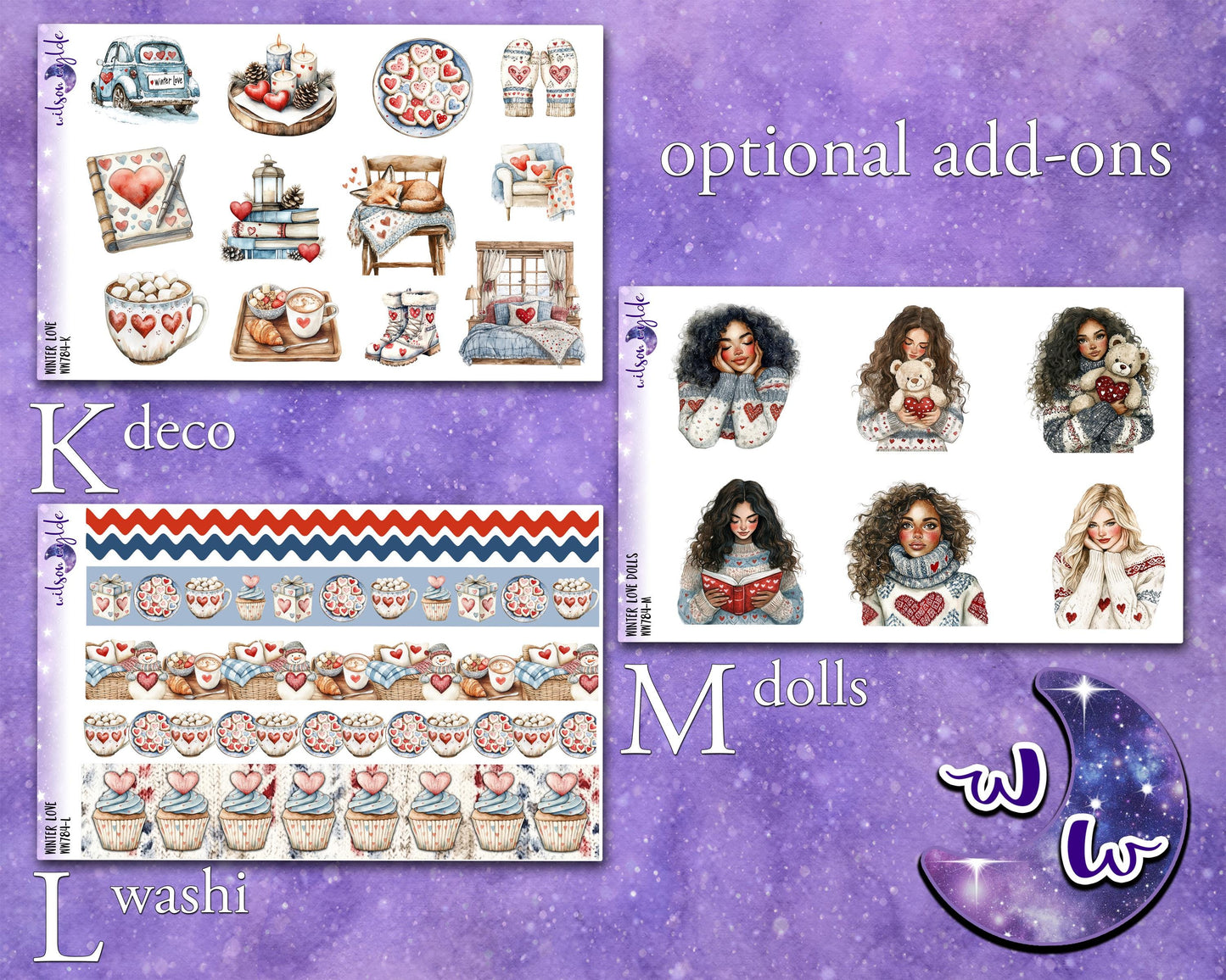 Winter Love weekly sticker kit, STANDARD VERTICAL format, a la carte and bundle options. WW784