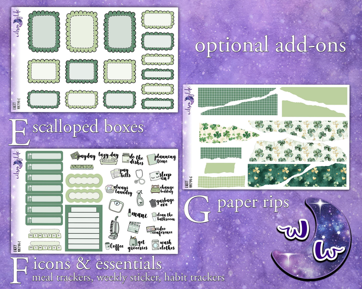 Lucky weekly sticker kit, STANDARD VERTICAL format, ireland st. patrick's day, a la carte and bundle options. WW794