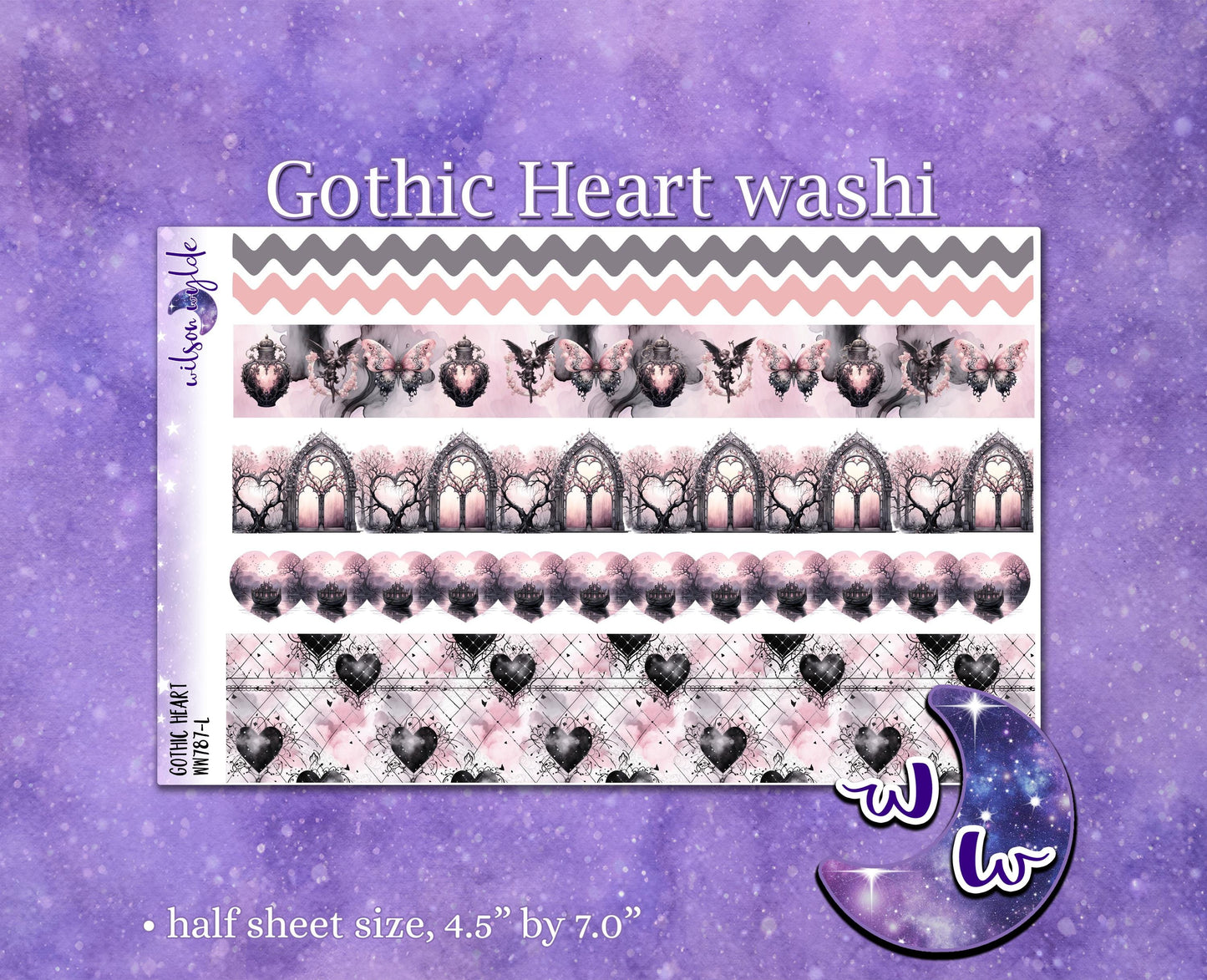 Gothic Heart washi planner stickers, WW787