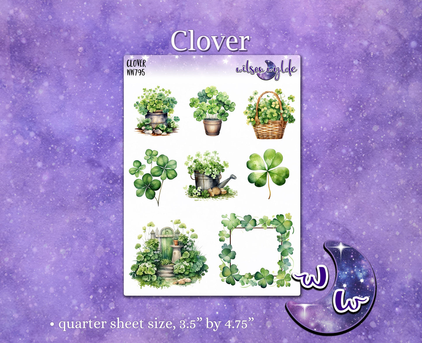 Clover deco planner stickers, Irish St. Patrick's, shamrock WW795