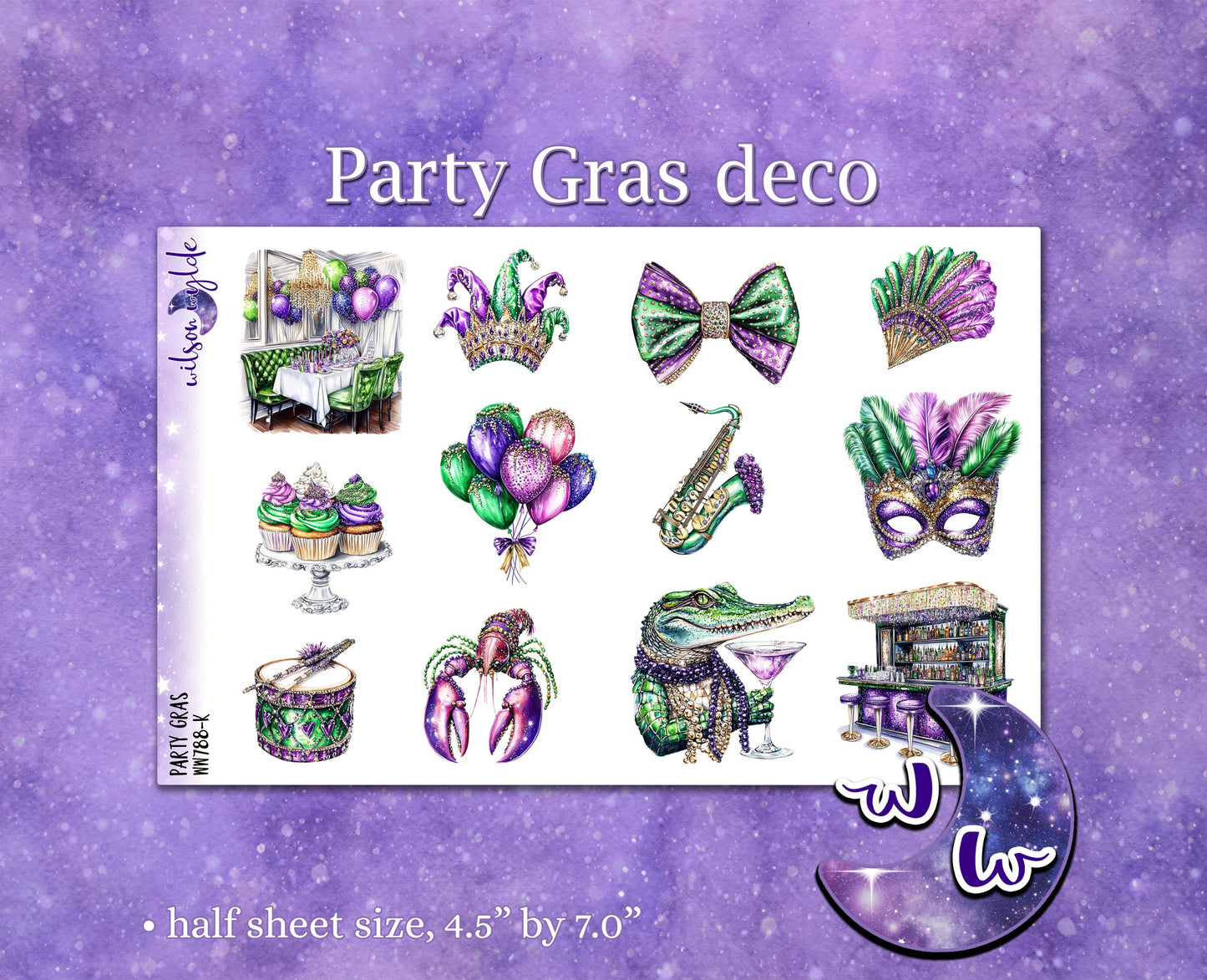 Party Gras deco planner stickers, mardi gras, fat tuesday WW788