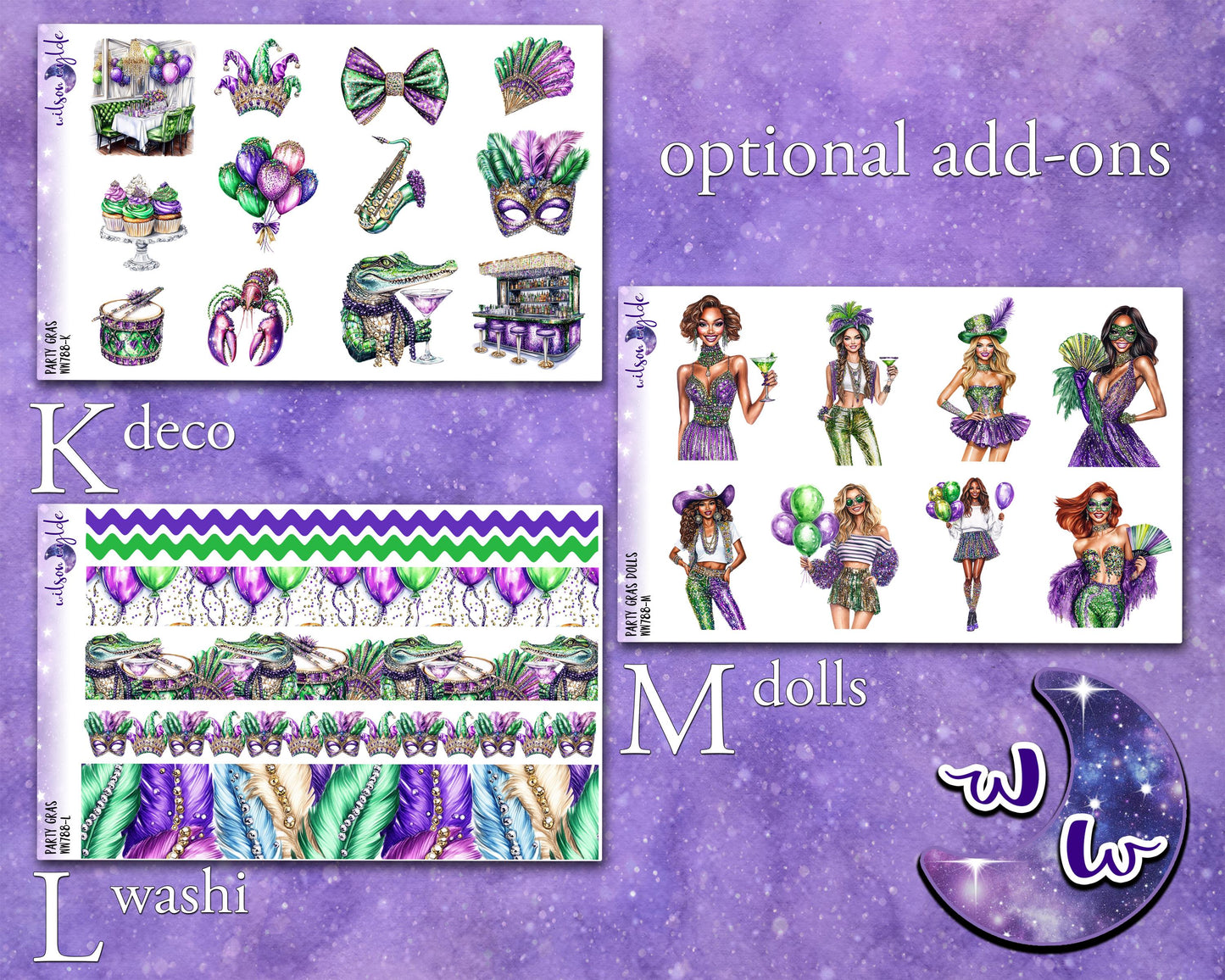 Party Gras weekly sticker kit, STANDARD VERTICAL format, mardi gras, fat tuesday, a la carte and bundle options. WW788
