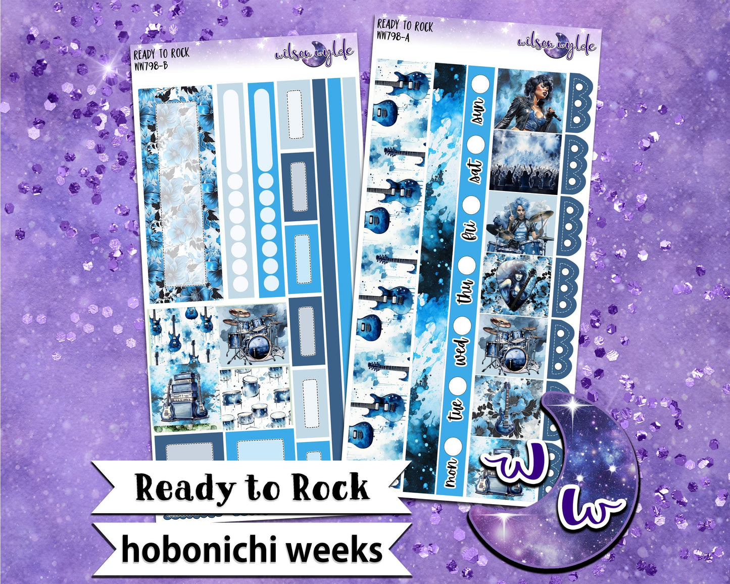 Ready to Rock weekly sticker kit, HOBONICHI WEEKS format, a la carte and bundle options. Music concert. WW798