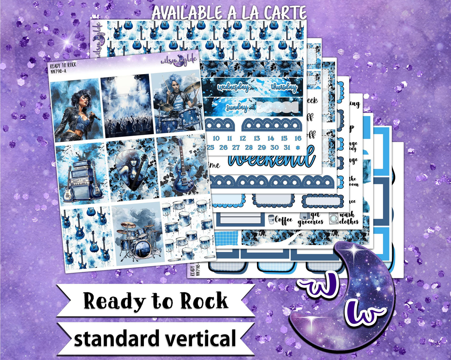 Ready to Rock weekly sticker kit, STANDARD VERTICAL format, music concert, a la carte and bundle options. WW798