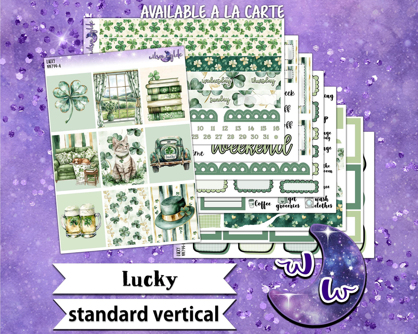 Lucky weekly sticker kit, STANDARD VERTICAL format, ireland st. patrick's day, a la carte and bundle options. WW794
