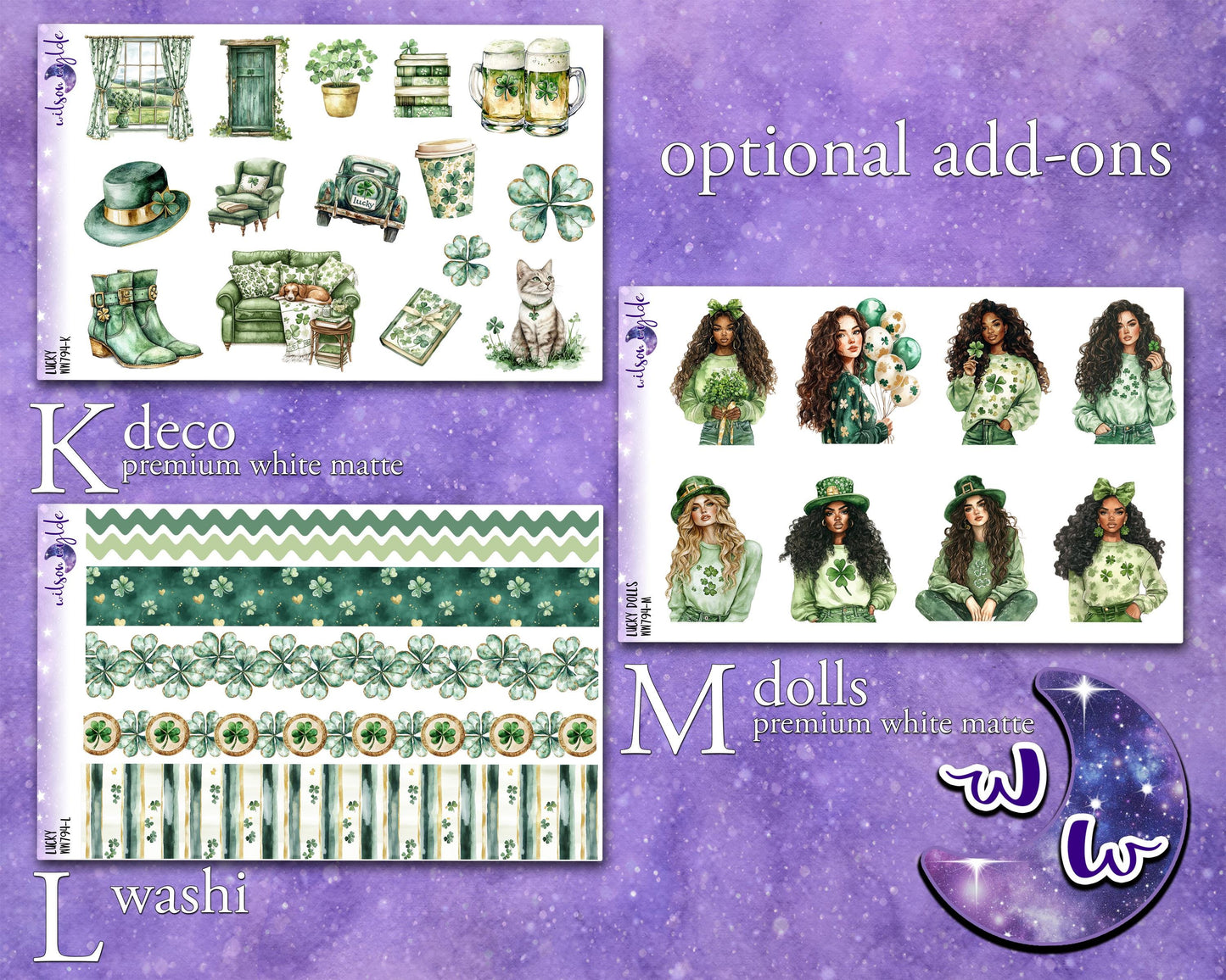 Lucky weekly sticker kit, STANDARD VERTICAL format, ireland st. patrick's day, a la carte and bundle options. WW794