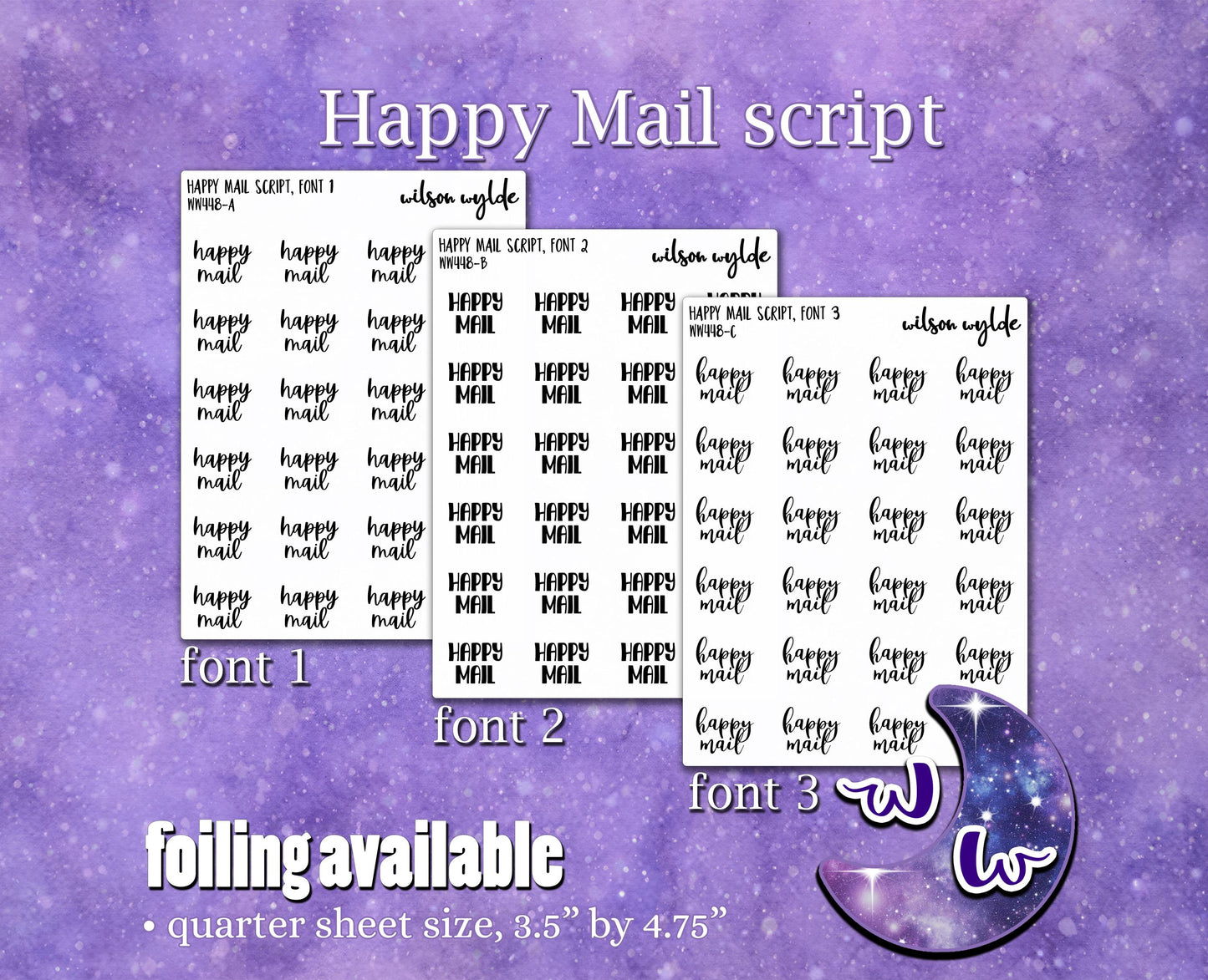 Happy Mail script planner stickers, Foiling available WW448
