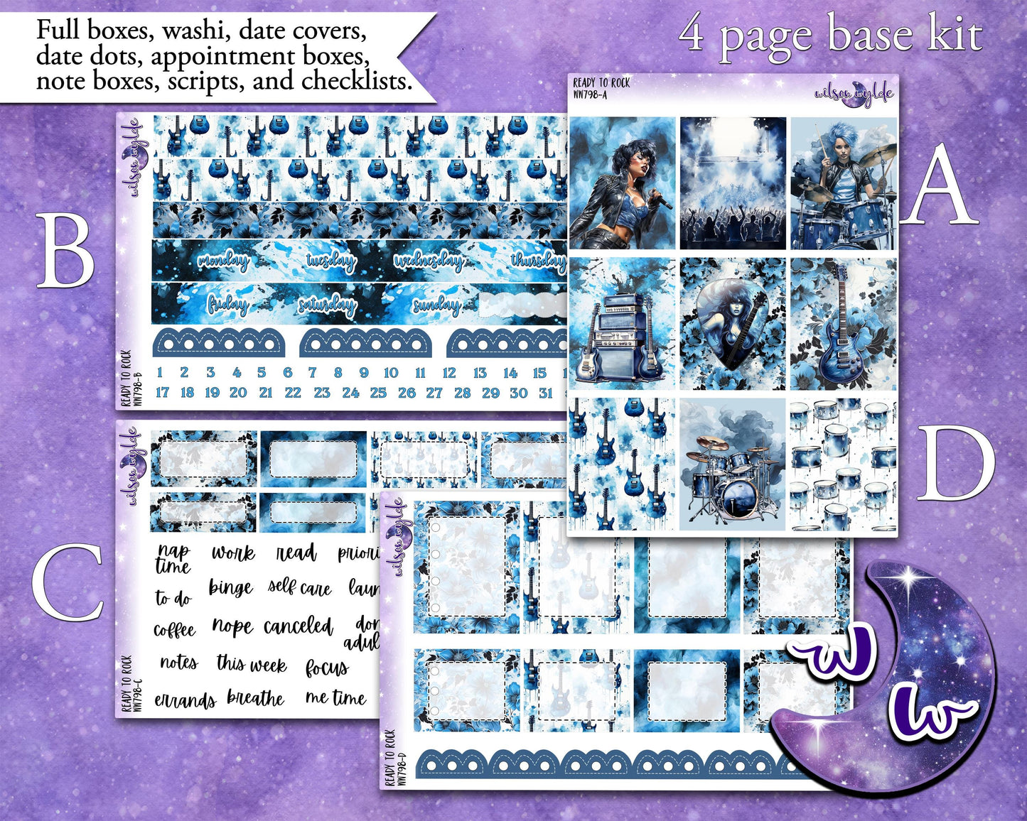 Ready to Rock weekly sticker kit, STANDARD VERTICAL format, music concert, a la carte and bundle options. WW798