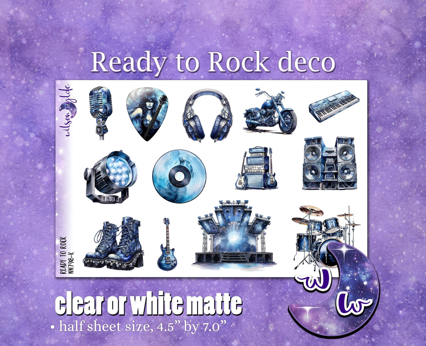 Ready to Rock deco planner stickers, Matte or frosted clear. Music concert WW798