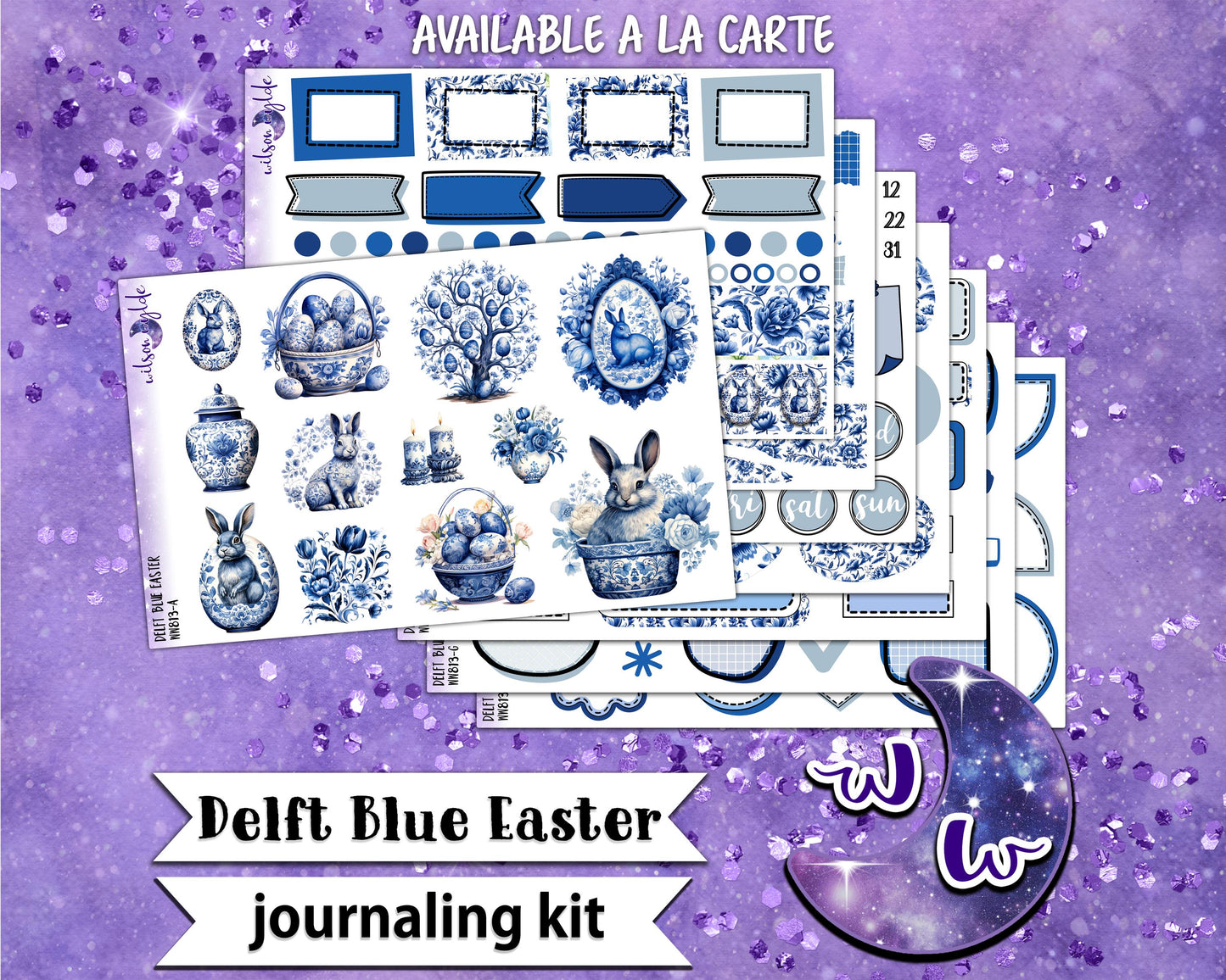 Delft Blue Easter journaling sticker kit, a la carte and bundle options. WW813