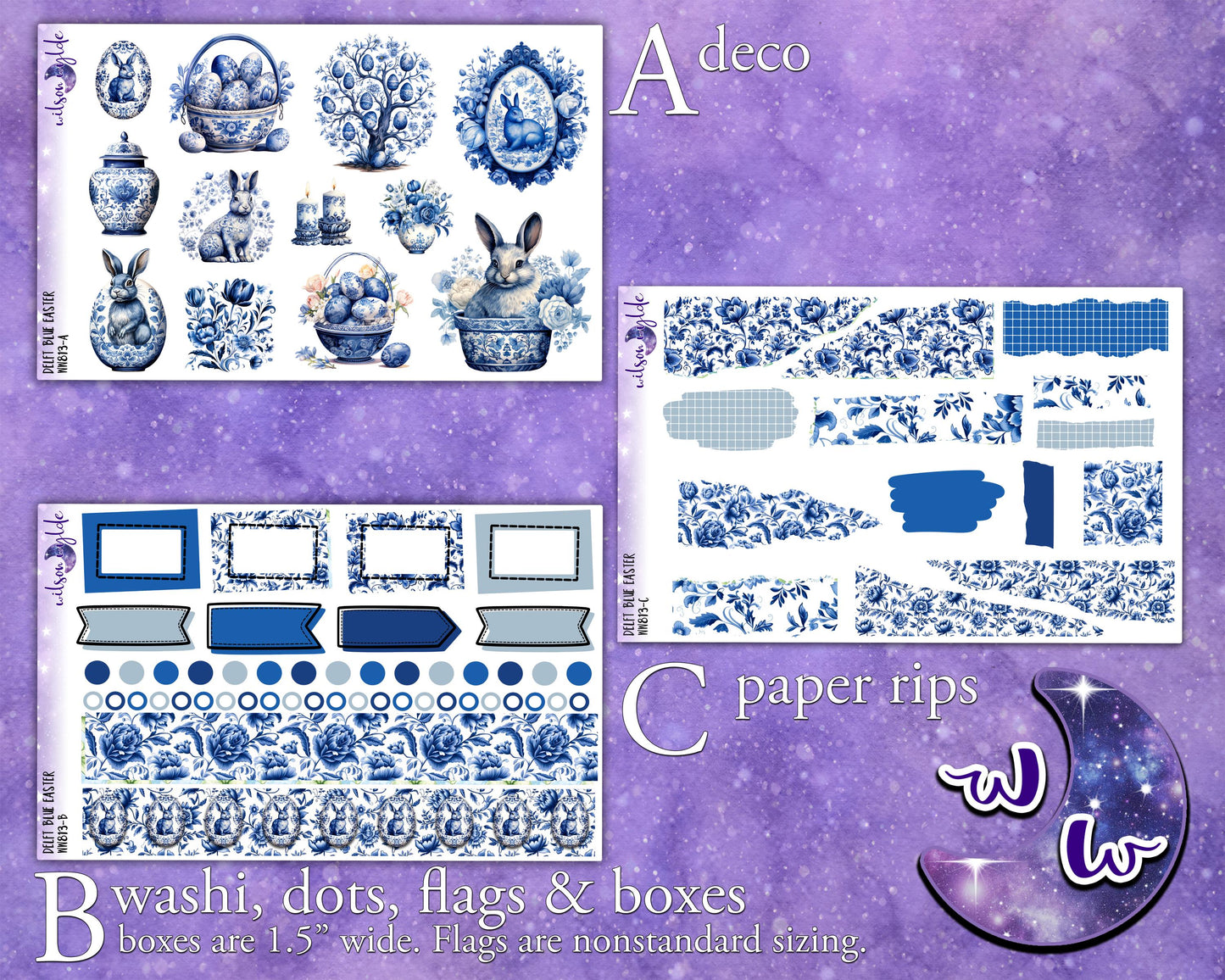 Delft Blue Easter journaling sticker kit, a la carte and bundle options. WW813