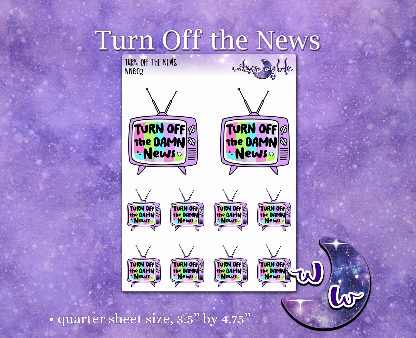 Turn Off the Damn News deco planner stickers, star rating WW802