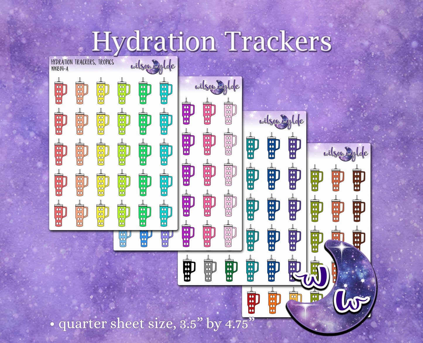 Hydration trackers planner stickers, 40oz drink cup WW814