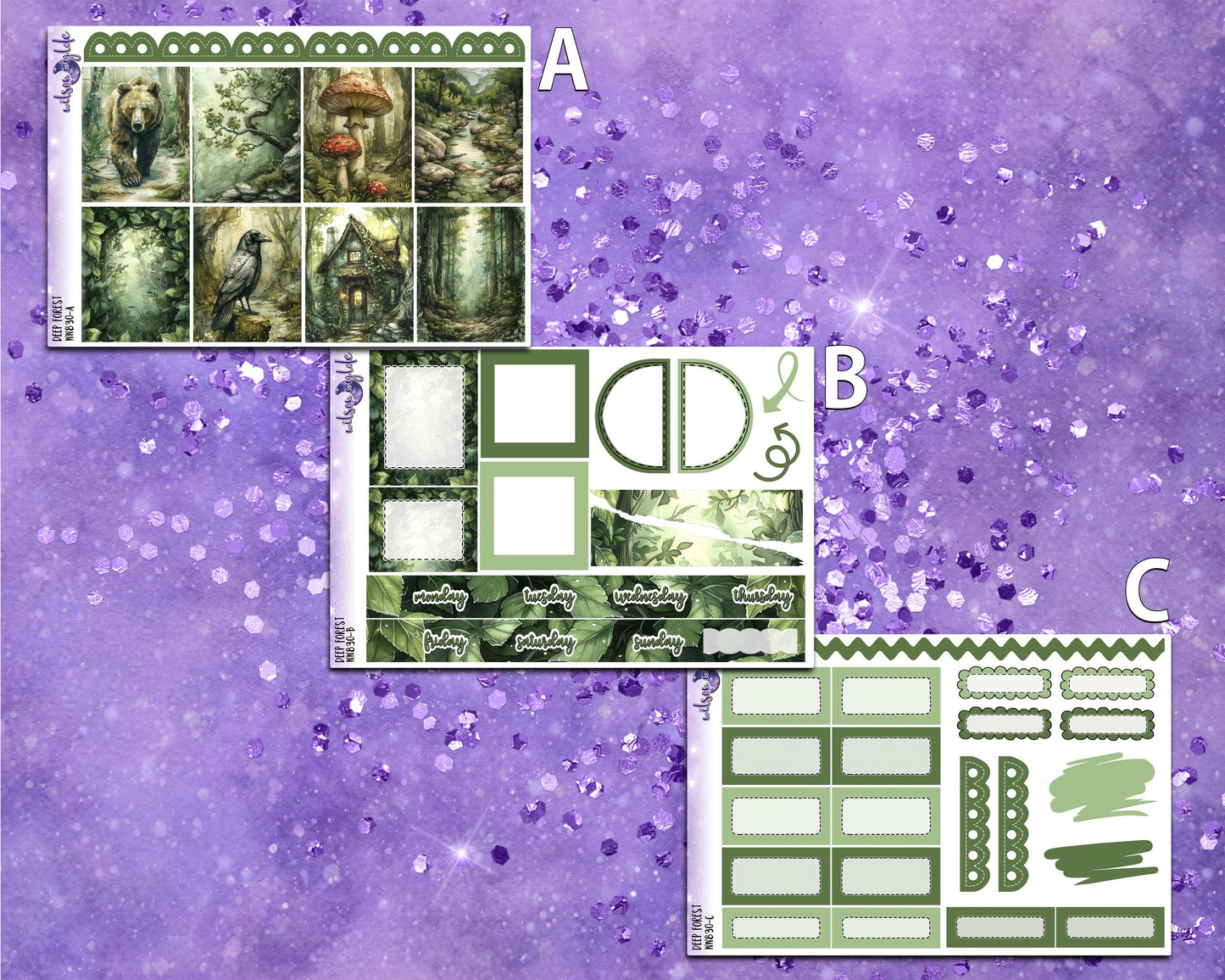 Deep Forest mini weekly sticker kit, STANDARD VERTICAL format, a la carte and bundle options. WW830