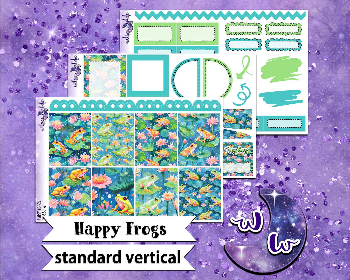 Happy Frogs mini weekly sticker kit, STANDARD VERTICAL format, a la carte and bundle options. WW832