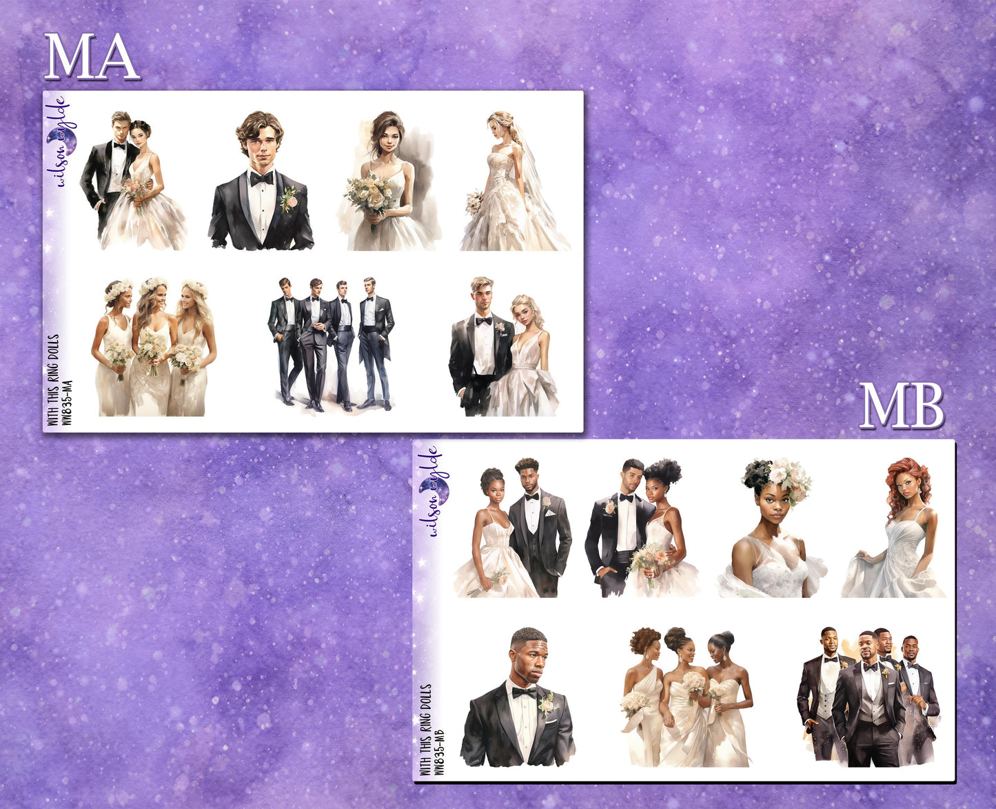 With This Ring dolls deco planner stickers, Matte or frosted clear. I thee wed, wedding day, I do, anniversary WW835