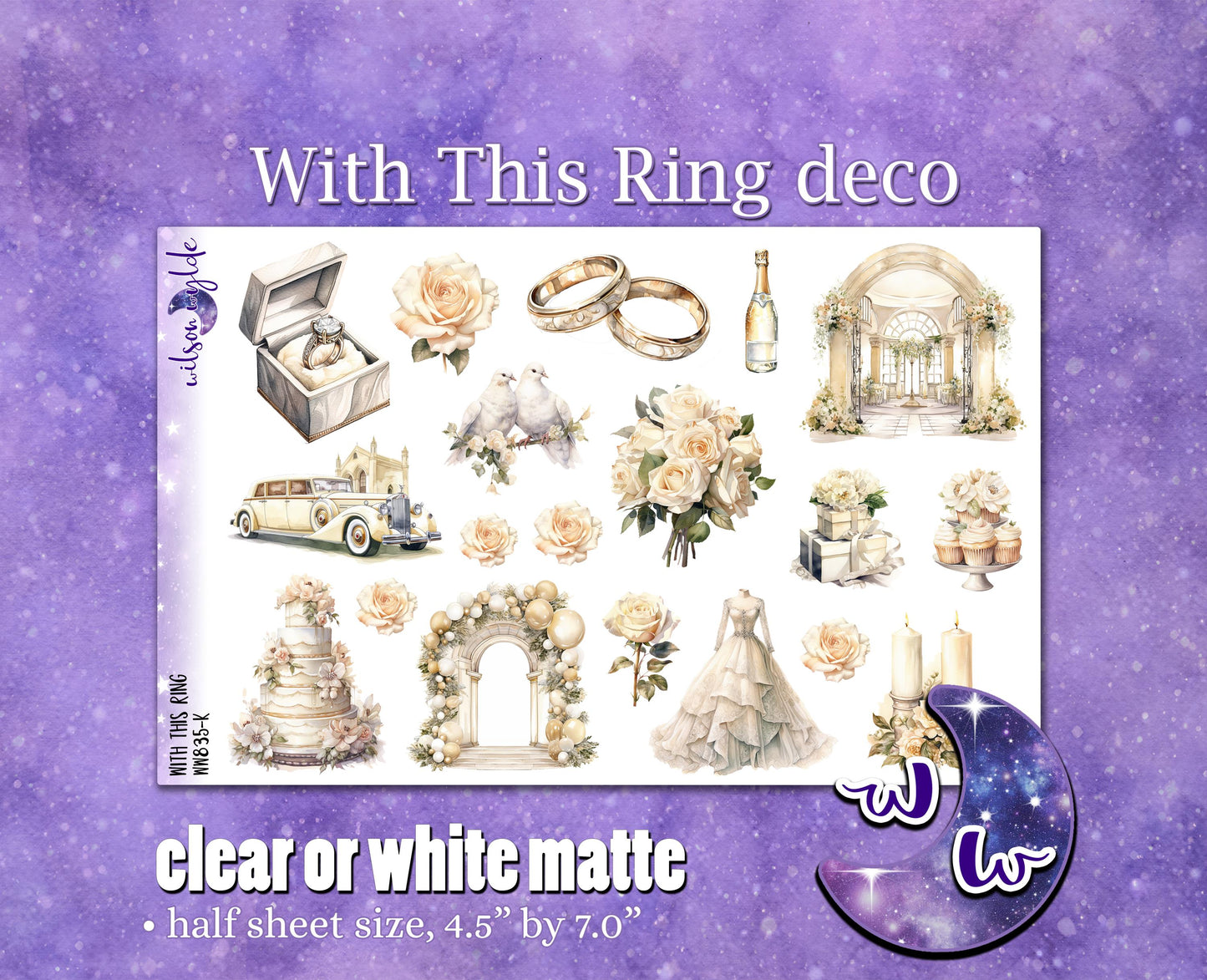 With This Ring deco planner stickers, Matte or frosted clear. I thee wed, wedding day, anniversary, I do WW821