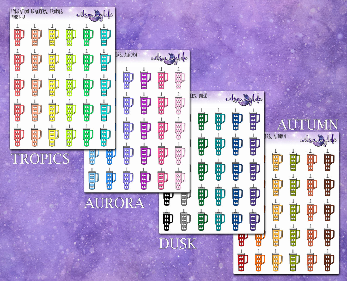 Hydration trackers planner stickers, 40oz drink cup WW814