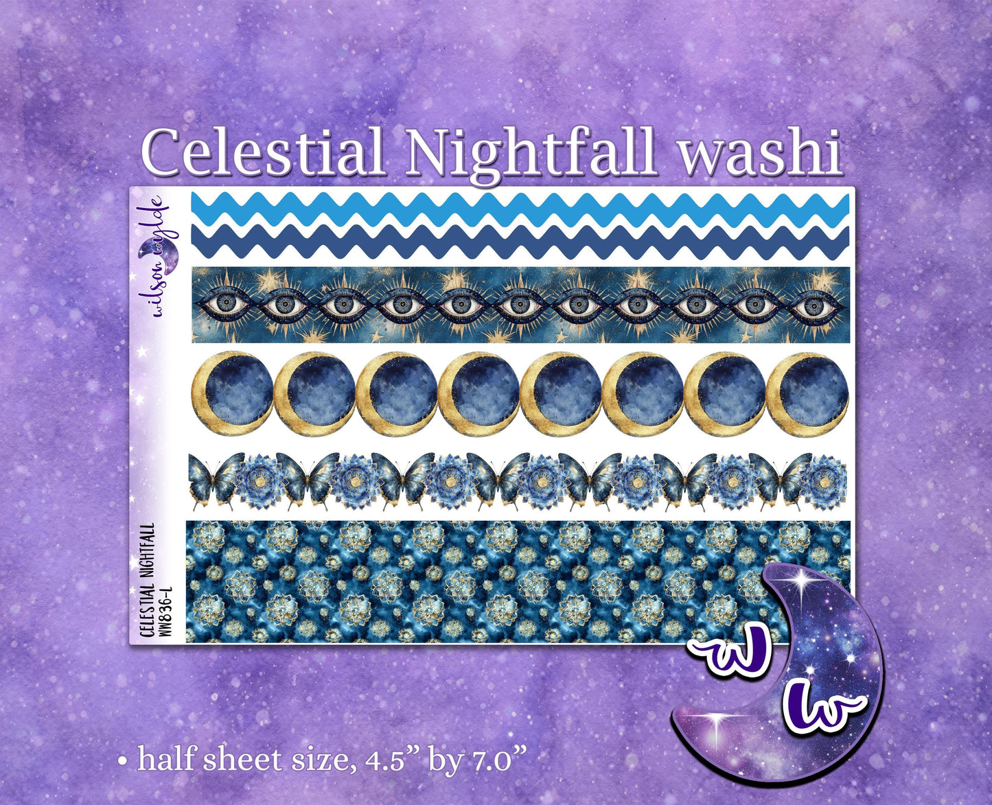 Celestial Nightfall washi planner deco stickers, WW836