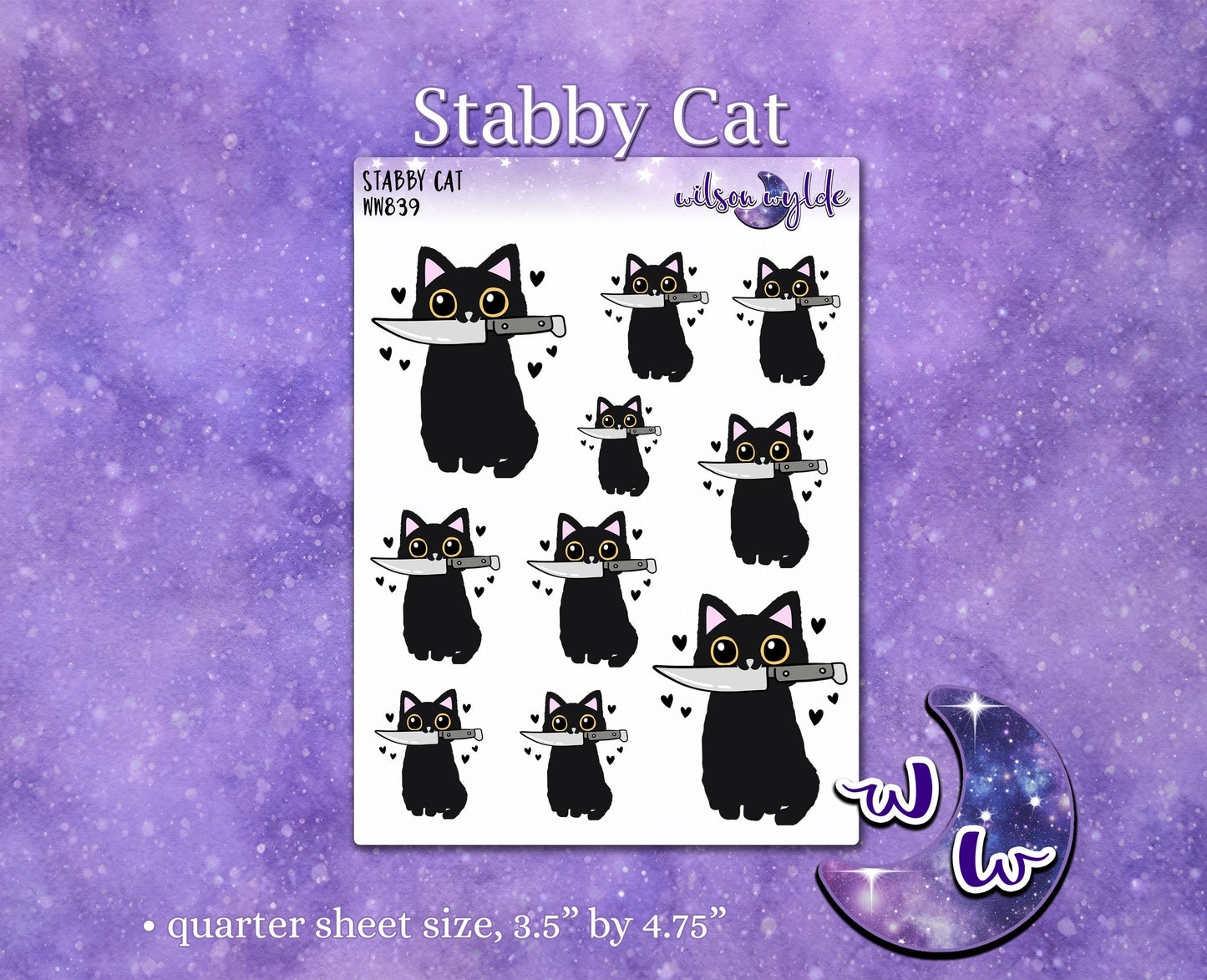Stabby Cat, sassy cat deco planner stickers, WW839