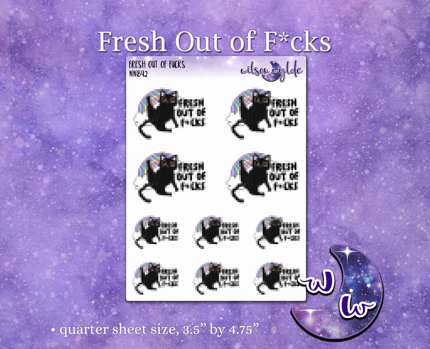Fresh out of F*cks, sassy cat deco planner stickers, WW842