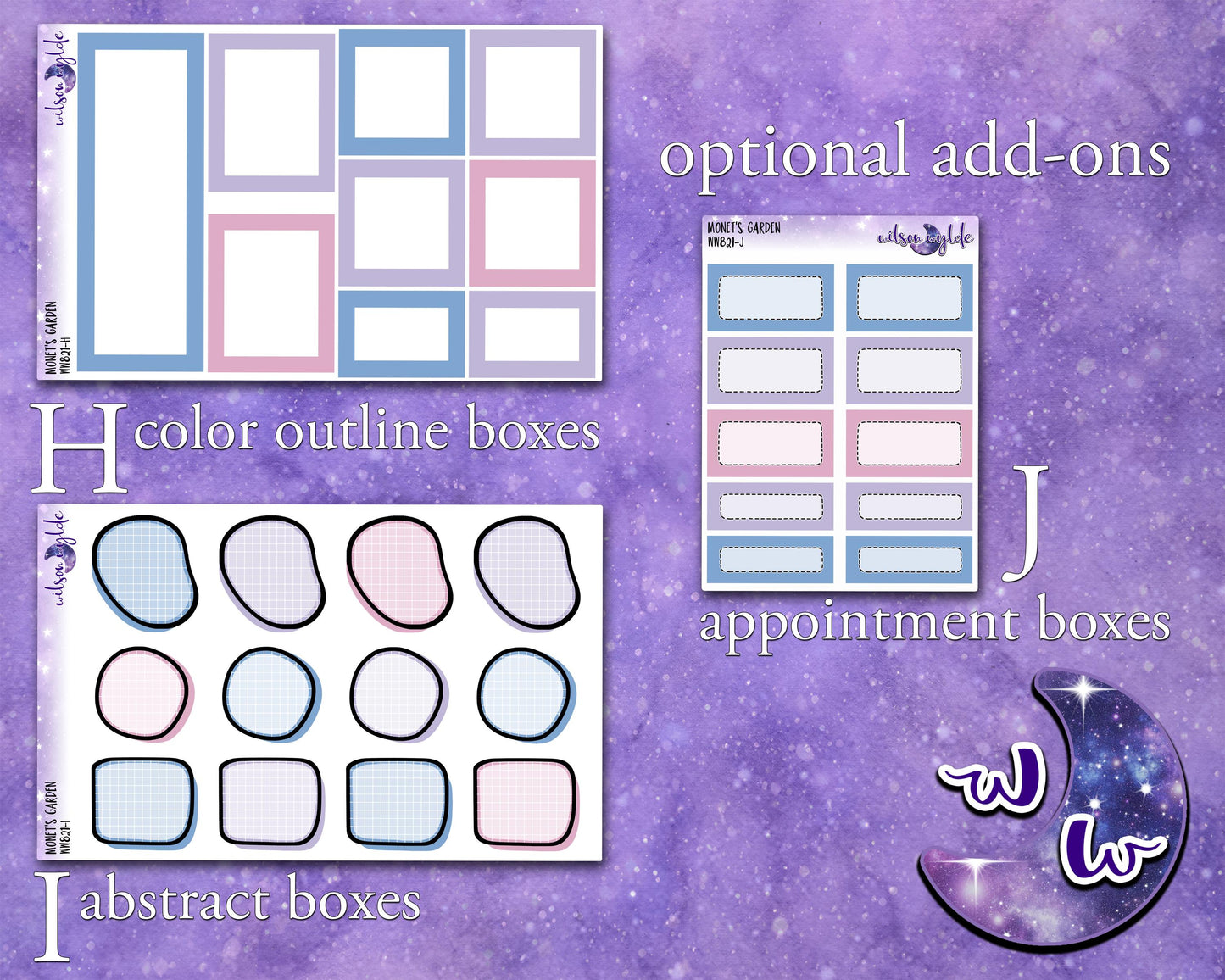 Monet's Garden weekly sticker kit, STANDARD VERTICAL format, a la carte and bundle options. WW821