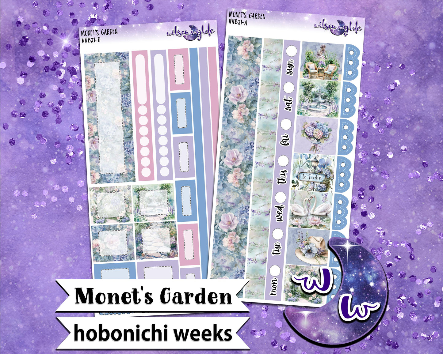 Monet's Garden weekly sticker kit, HOBONICHI WEEKS format, a la carte and bundle options. WW821