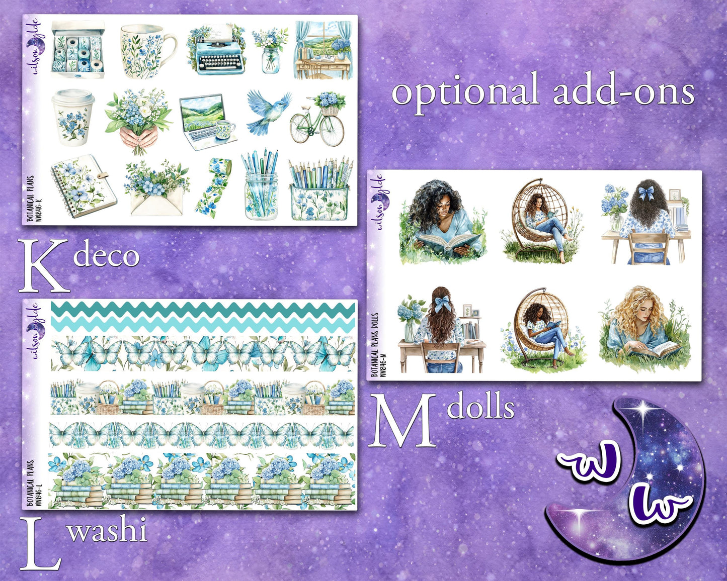 Botanical Plans weekly sticker kit, HOBONICHI COUSIN format, music concert, a la carte and bundle options. WW846
