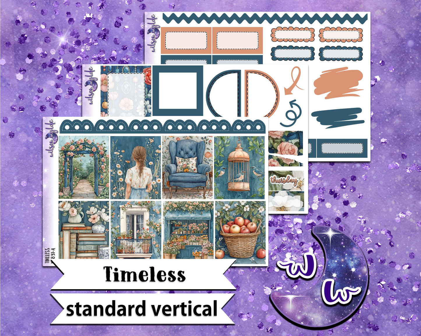 Timeless mini weekly sticker kit, STANDARD VERTICAL format, a la carte and bundle options. WW831