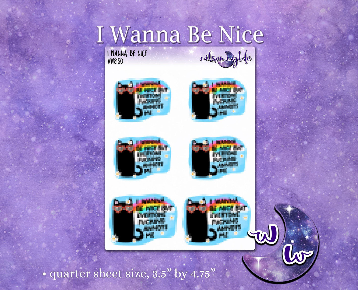 I Wanna Be Nice but everyone f*cking annoys me, sassy cat deco planner stickers, WW850