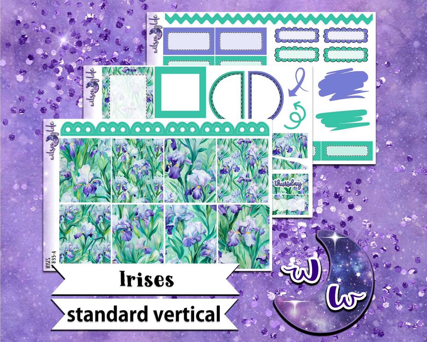 Irises mini weekly sticker kit, STANDARD VERTICAL format, a la carte and bundle options. WW833