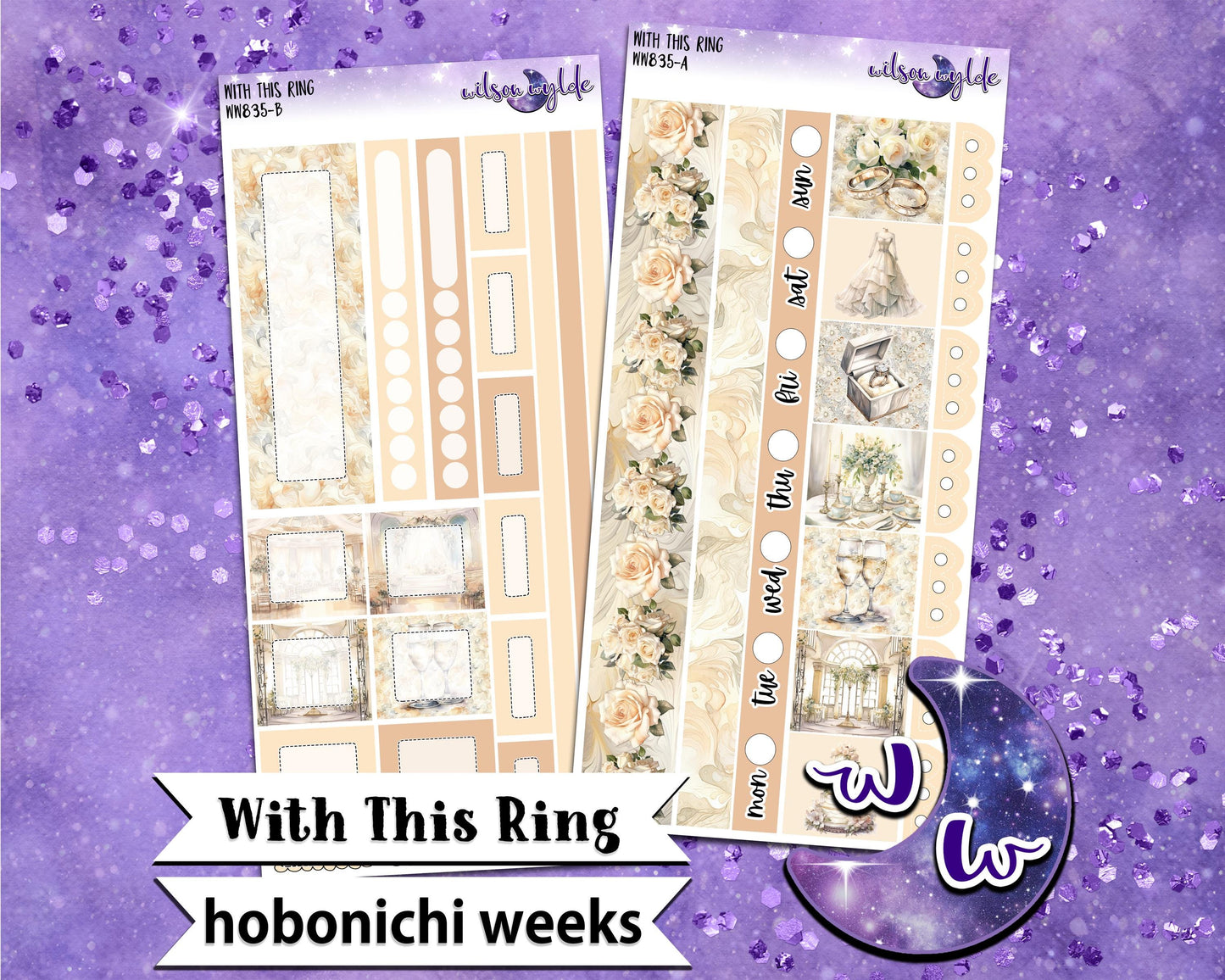 With This Ring weekly sticker kit, HOBONICHI WEEKS format, a la carte and bundle options. I thee wed, wedding day, I do, anniversary WW835