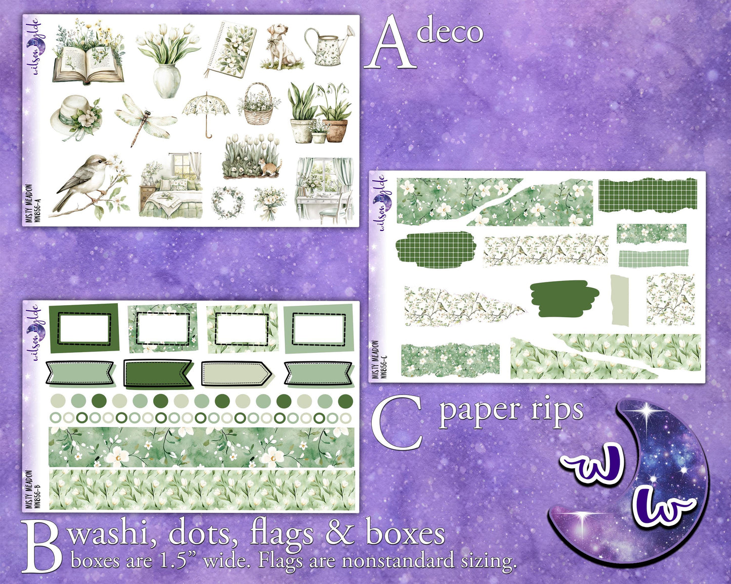 Misty Meadow journaling sticker kit, a la carte and bundle options. WW856