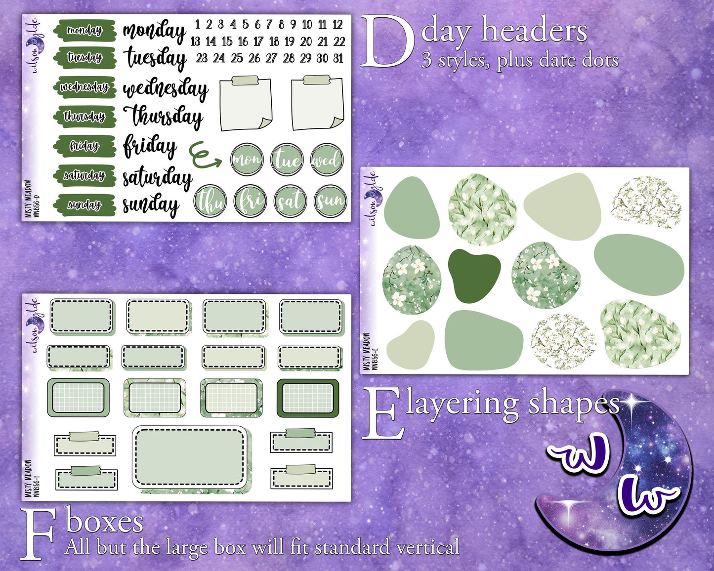Misty Meadow journaling sticker kit, a la carte and bundle options. WW856