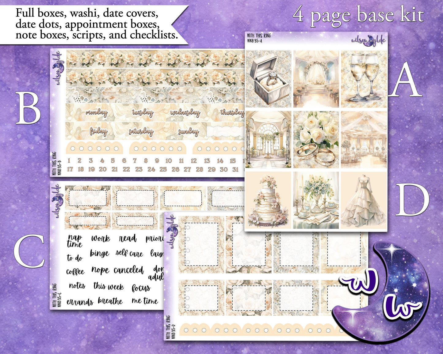 With This Ring weekly sticker kit, STANDARD VERTICAL format, a la carte and bundle options. I thee wed, wedding day, I do, anniversary WW821