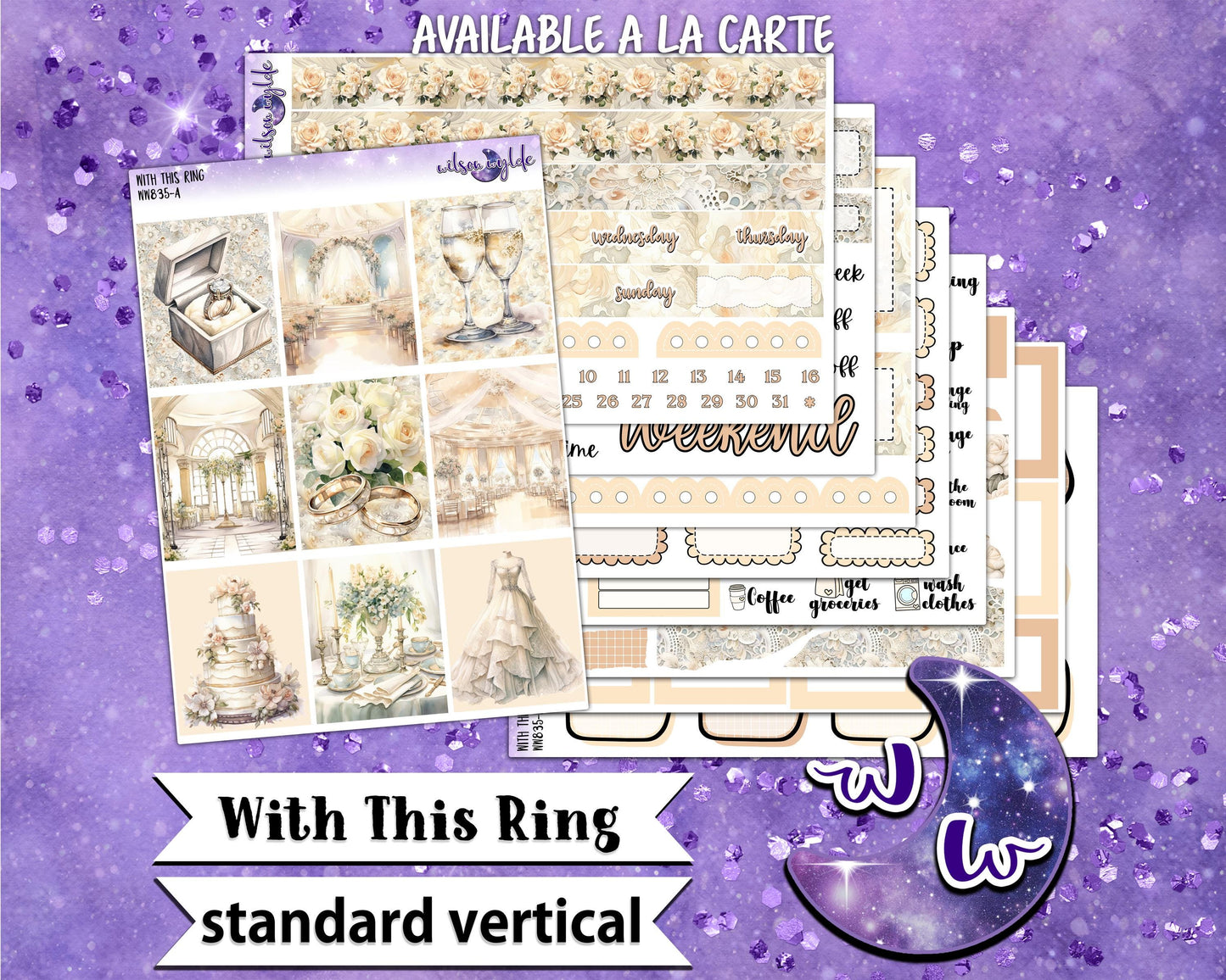 With This Ring weekly sticker kit, STANDARD VERTICAL format, a la carte and bundle options. I thee wed, wedding day, I do, anniversary WW821