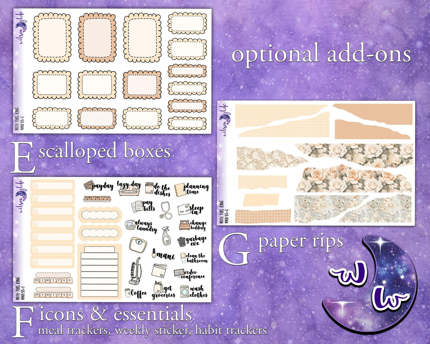 With This Ring weekly sticker kit, STANDARD VERTICAL format, a la carte and bundle options. I thee wed, wedding day, I do, anniversary WW821