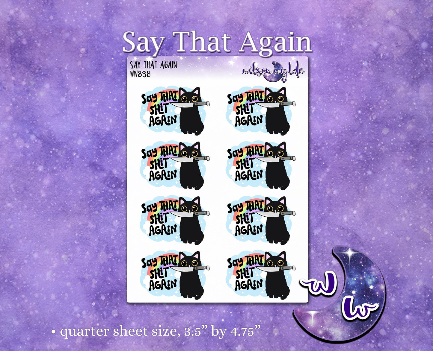 Say That Again, sassy cat deco planner stickers, WW838