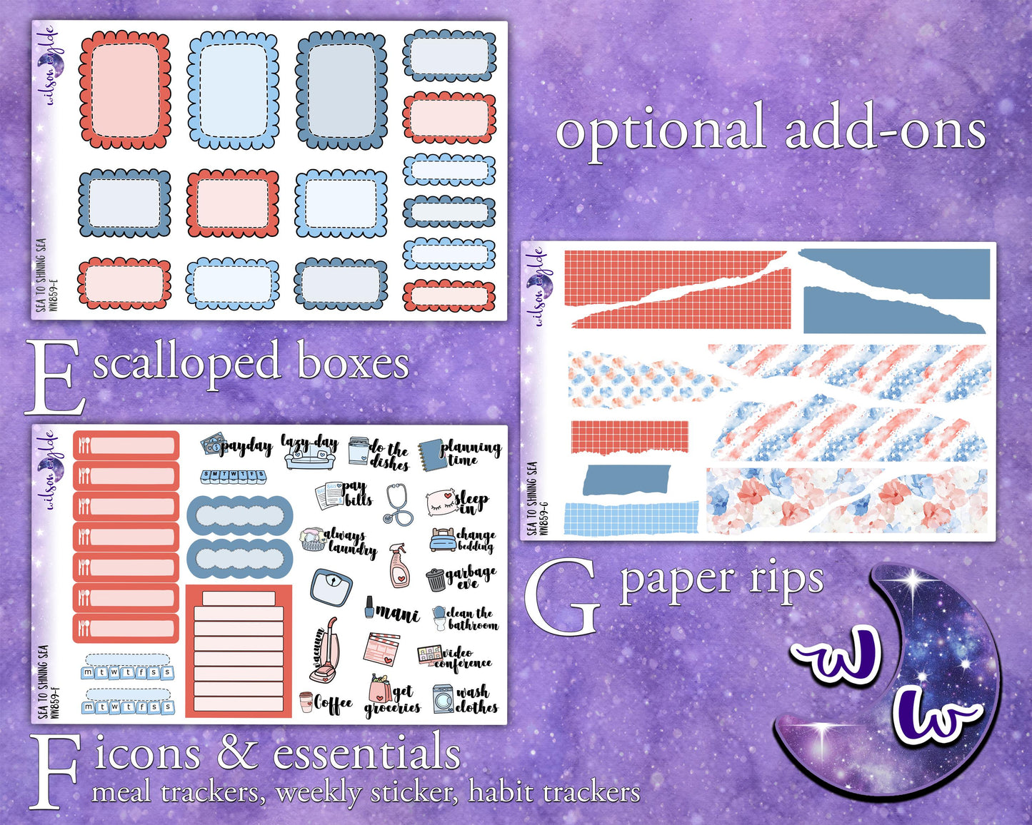 Sea to Shining Sea weekly sticker kit, STANDARD VERTICAL format, a la carte & bundle options. Patriotic Memorial Independence Day, WW857