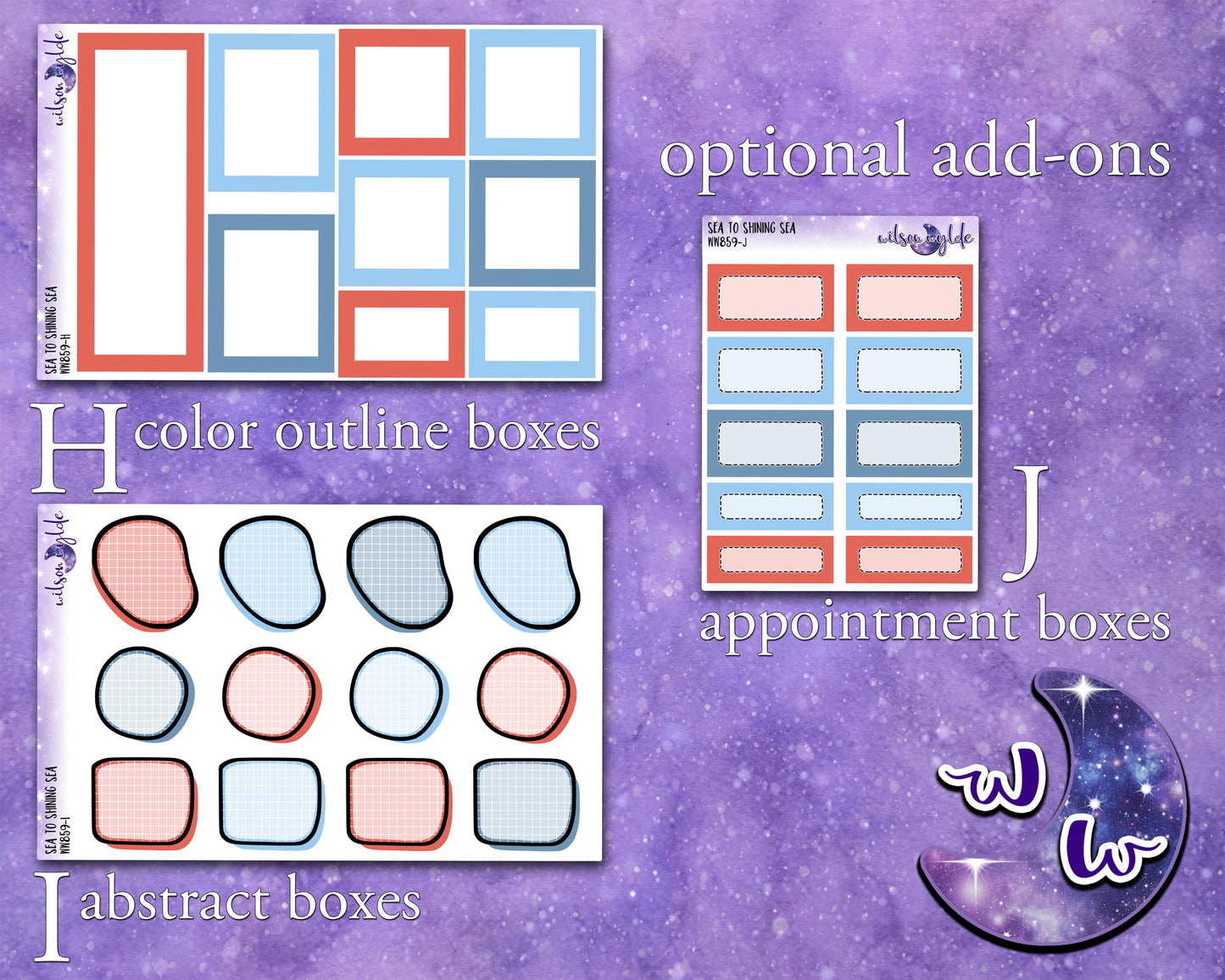 Sea to Shining Sea weekly sticker kit, HOBONICHI COUSIN format, a la carte & bundle options. Patriotic Memorial Independence Day July, WW857