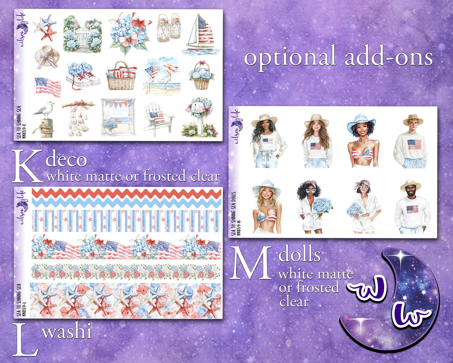 Sea to Shining Sea weekly sticker kit, STANDARD VERTICAL format, a la carte & bundle options. Patriotic Memorial Independence Day, WW857