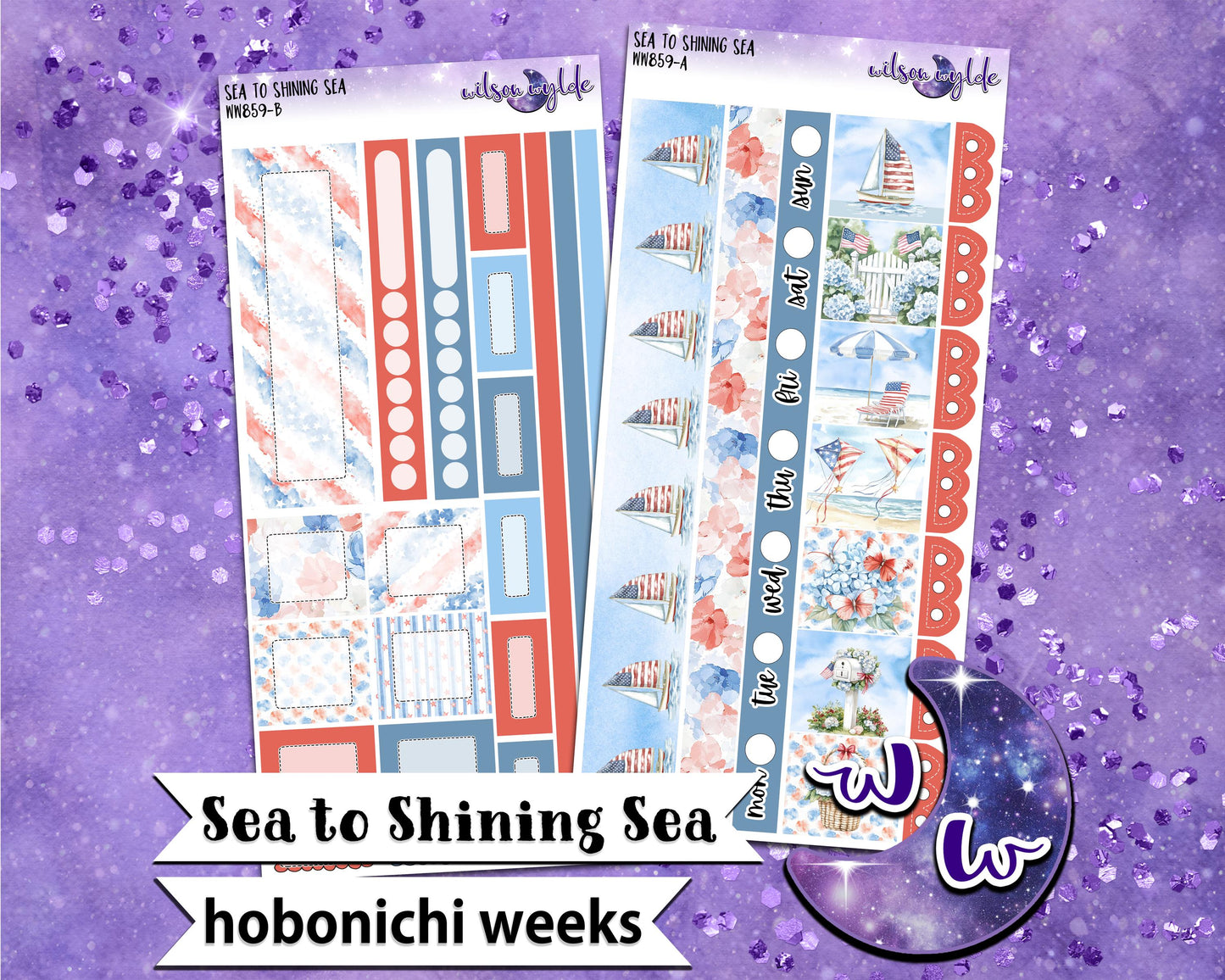 Sea to Shining Sea weekly sticker kit, HOBONICHI WEEKS format, a la carte & bundle options. Patriotic Memorial Independence Day July WW857