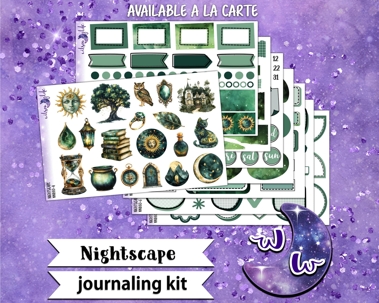 Nightscape journaling sticker kit, a la carte and bundle options. WW860