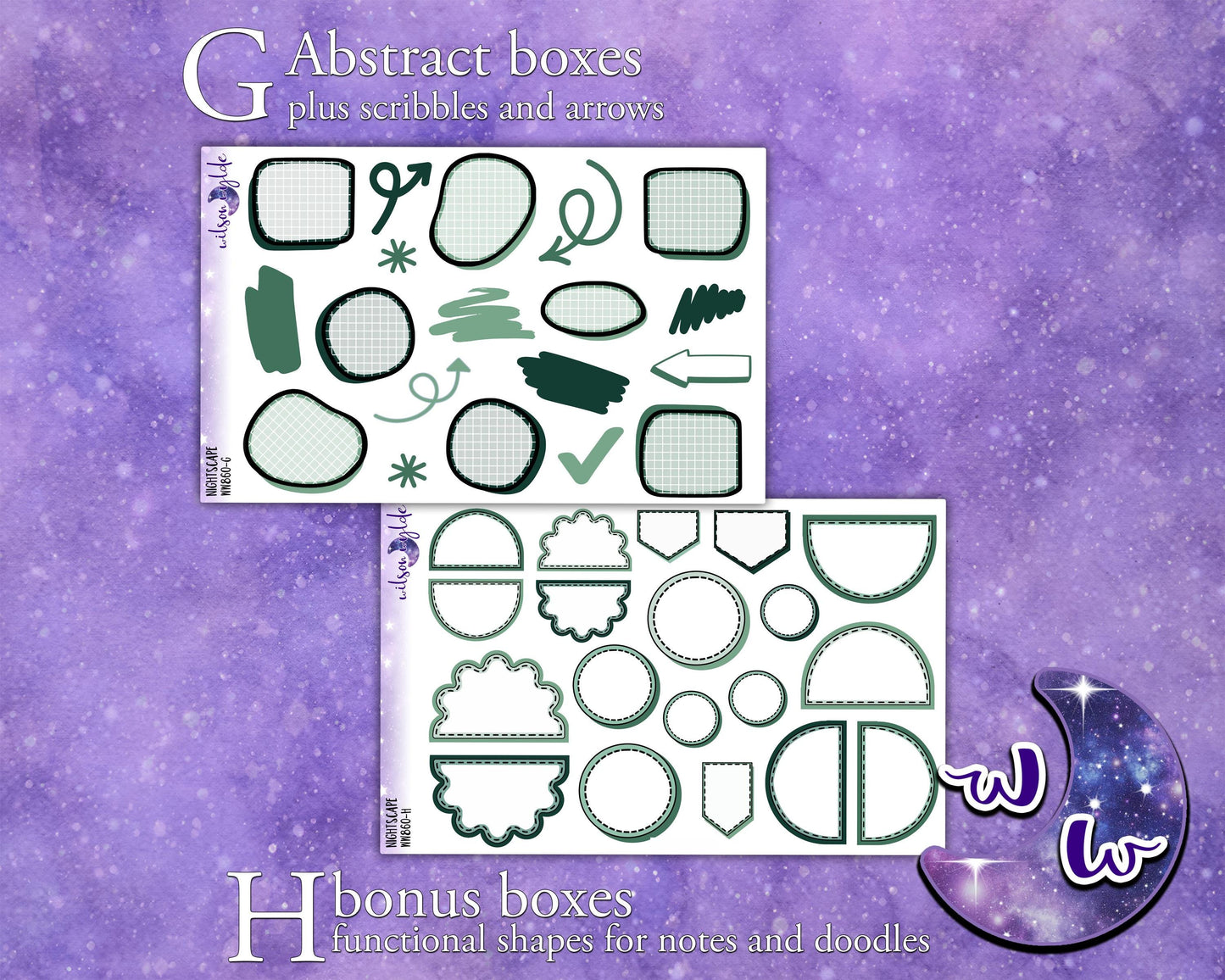Nightscape journaling sticker kit, a la carte and bundle options. WW860