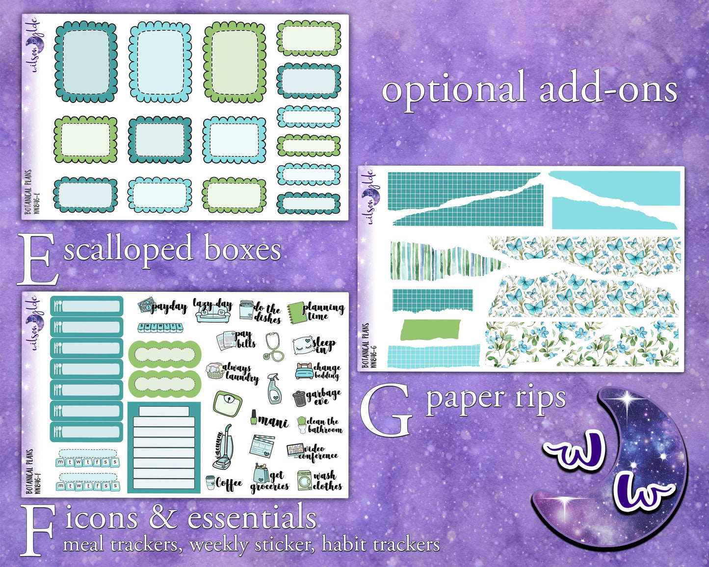 Botanical Plans weekly sticker kit, HOBONICHI COUSIN format, music concert, a la carte and bundle options. WW846