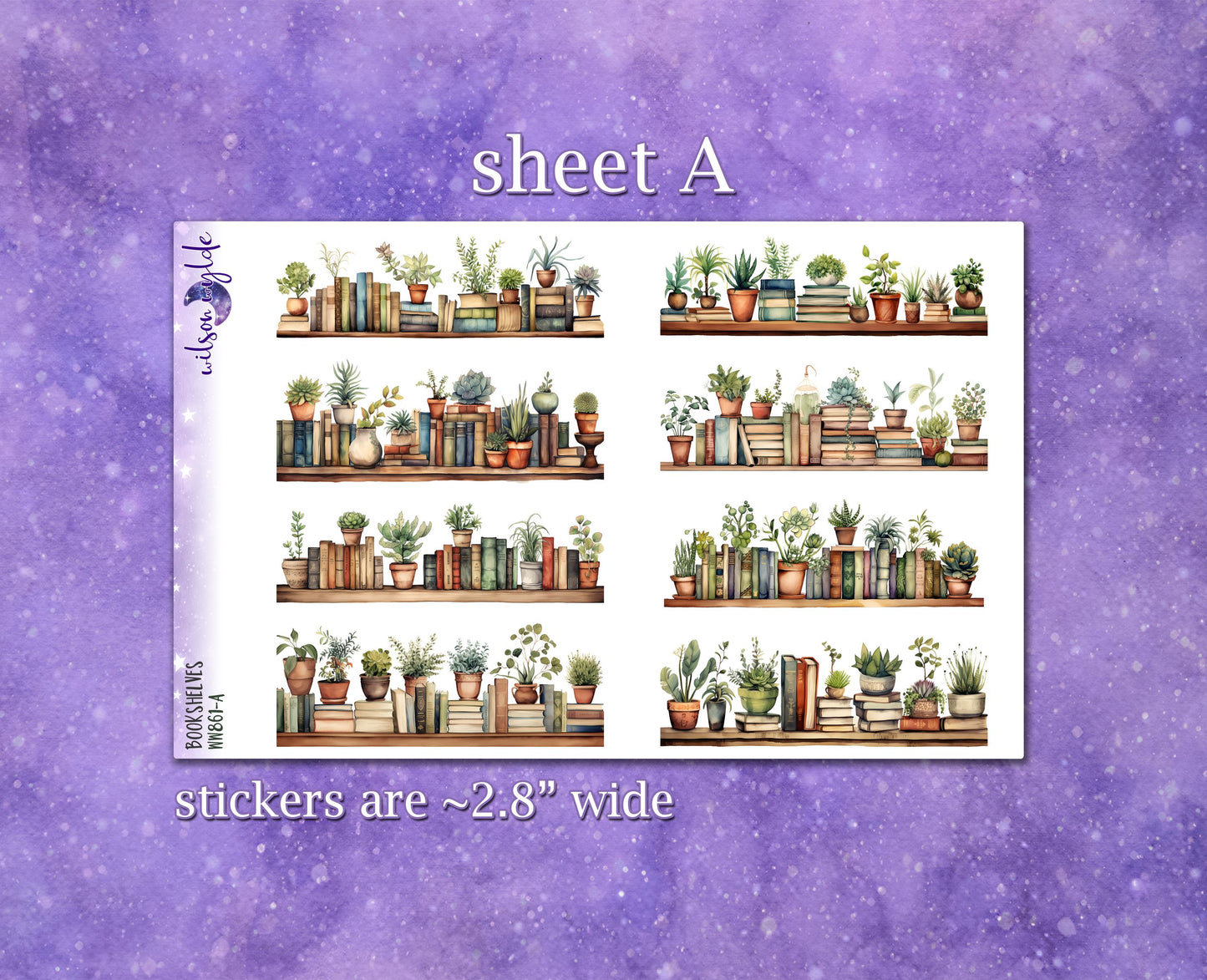 Bookshelves deco planner stickers, Matte or frosted clear. WW861