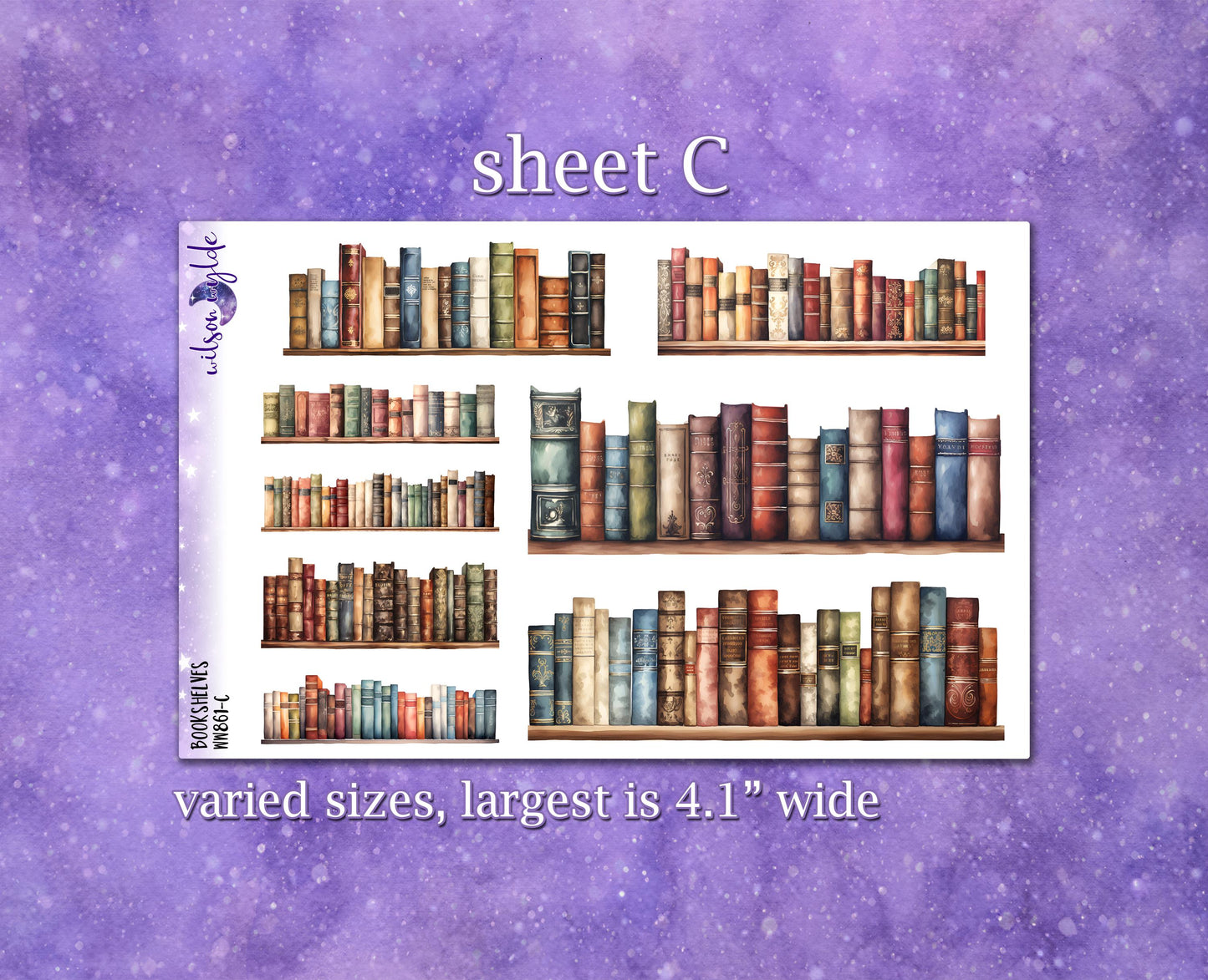 Bookshelves deco planner stickers, Matte or frosted clear. WW861