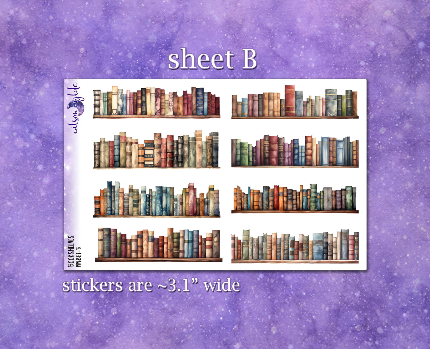 Bookshelves deco planner stickers, Matte or frosted clear. WW861